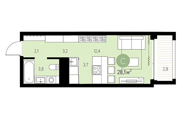 Студия 28,10 м² в Квартал Мылзавод. Планировка