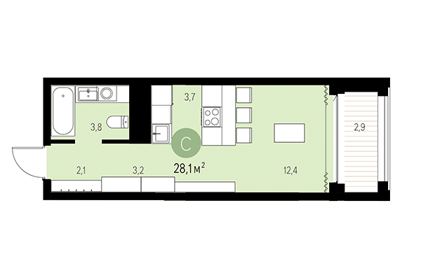 Студия 28,11 м² в Квартал Мылзавод. Планировка