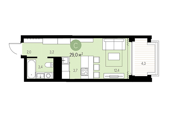 Студия 29,00 м² в Квартал Мылзавод. Планировка