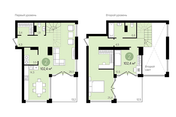 2-комнатная квартира 102,41 м² в Квартал Никитина. Планировка