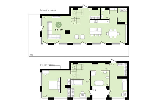 3-комнатная квартира 159,70 м² в Квартал Никитина. Планировка