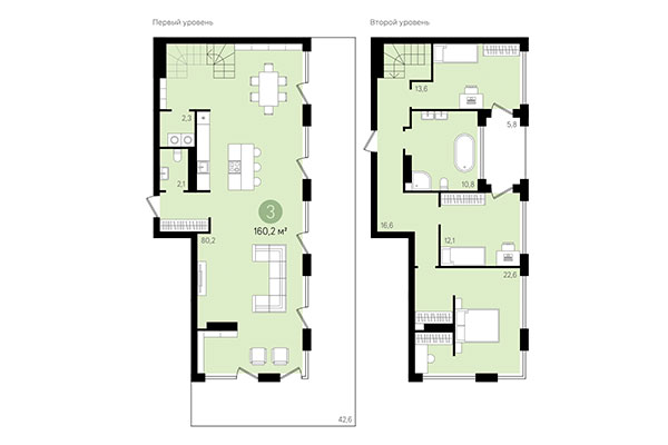 3-комнатная квартира 160,20 м² в Квартал Никитина. Планировка