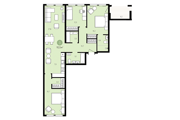 3-комнатная квартира 112,50 м² в Жилой район Пшеница. Планировка