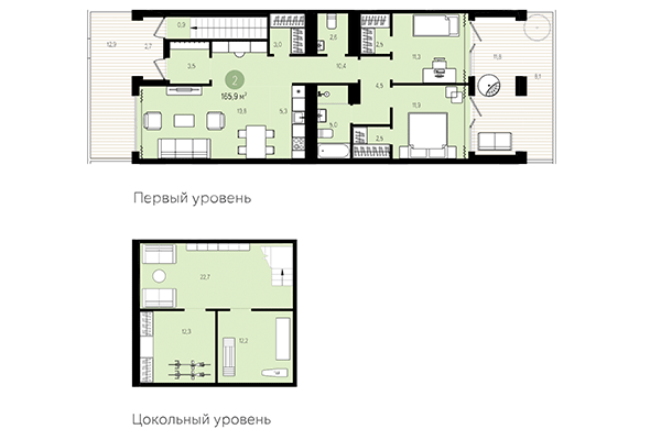 2-комнатная квартира 165,90 м² в Жилой район Пшеница. Планировка