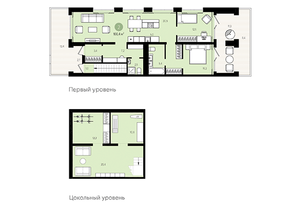 2-комнатная квартира 166,40 м² в Жилой район Пшеница. Планировка