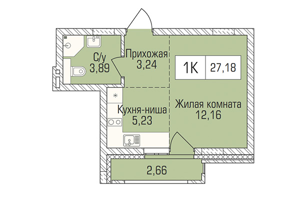 Студия 27,18 м² в ЖК Цивилизация. Планировка