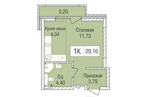 Студия 29,17 м² в ЖК Цивилизация. Планировка