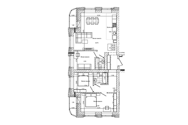 4-комнатная квартира 74,28 м² в ЖК на Трудовой. Планировка