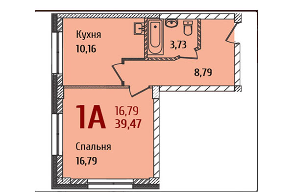 1-комнатная квартира 39,47 м² в ЖК Ред Фокс. Планировка