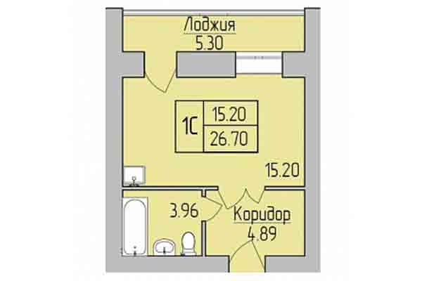 Студия 26,70 м² в Микрорайон Дивногорский. Планировка