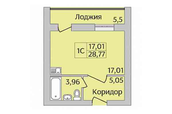 Студия 28,77 м² в Микрорайон Дивногорский. Планировка