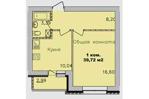 1-комнатная квартира 39,72 м² в Микрорайон Дивногорский. Планировка