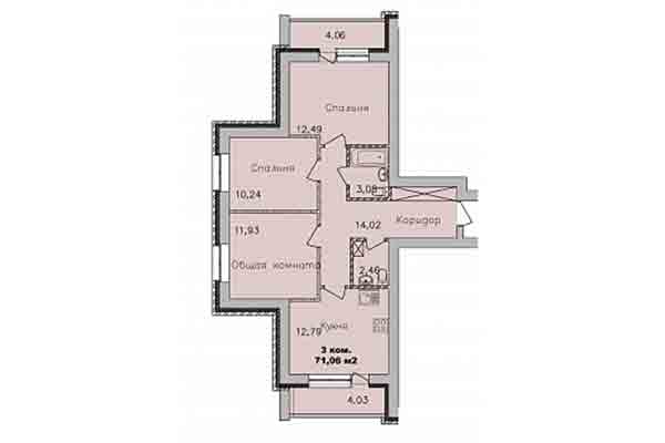 3-комнатная квартира 71,06 м² в Микрорайон Дивногорский. Планировка