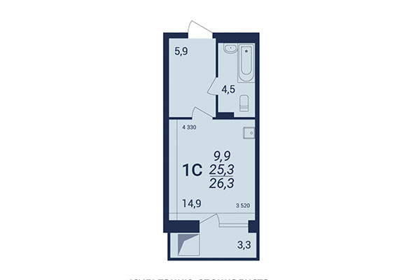 Студия 26,30 м² в ЖК NOVA-дом. Планировка