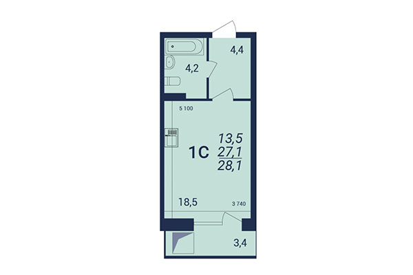 Студия 28,10 м² в ЖК NOVA-дом. Планировка