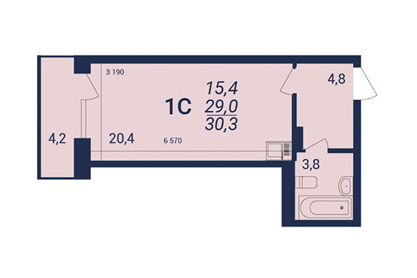 Студия 30,30 м² в ЖК NOVA-дом. Планировка