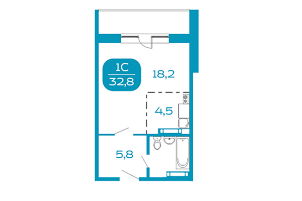Студия 32,80 м² в Аквамарин. Квартал у реки. Планировка