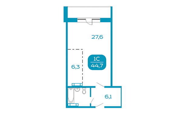 Студия 44,70 м² в Аквамарин. Квартал у реки. Планировка