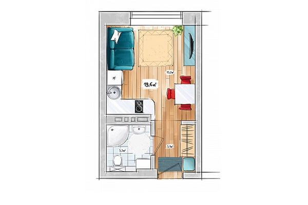 Студия 19,60 м² в ЖК БонАпарт. Планировка