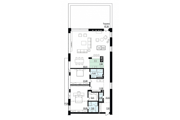 3-комнатная квартира 218,30 м² в ЖК Жуковка. Планировка