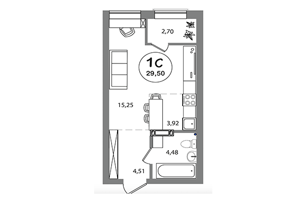 Студия 29,50 м² в ЖК Геометрия. Планировка