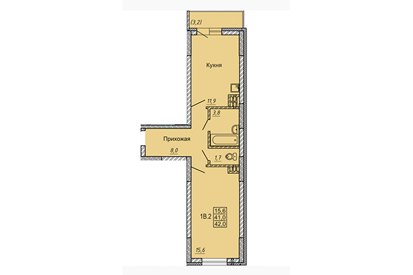 1-комнатная квартира 42,00 м² в ЖК Матрешки 2.0. Планировка